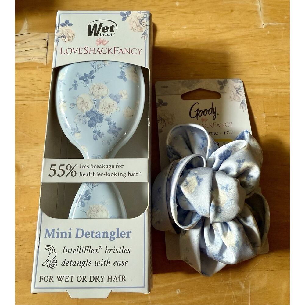 NWT Wet Brush x LoveShackFancy Mini Detangler & Hair Tie Everblooming Rosettes